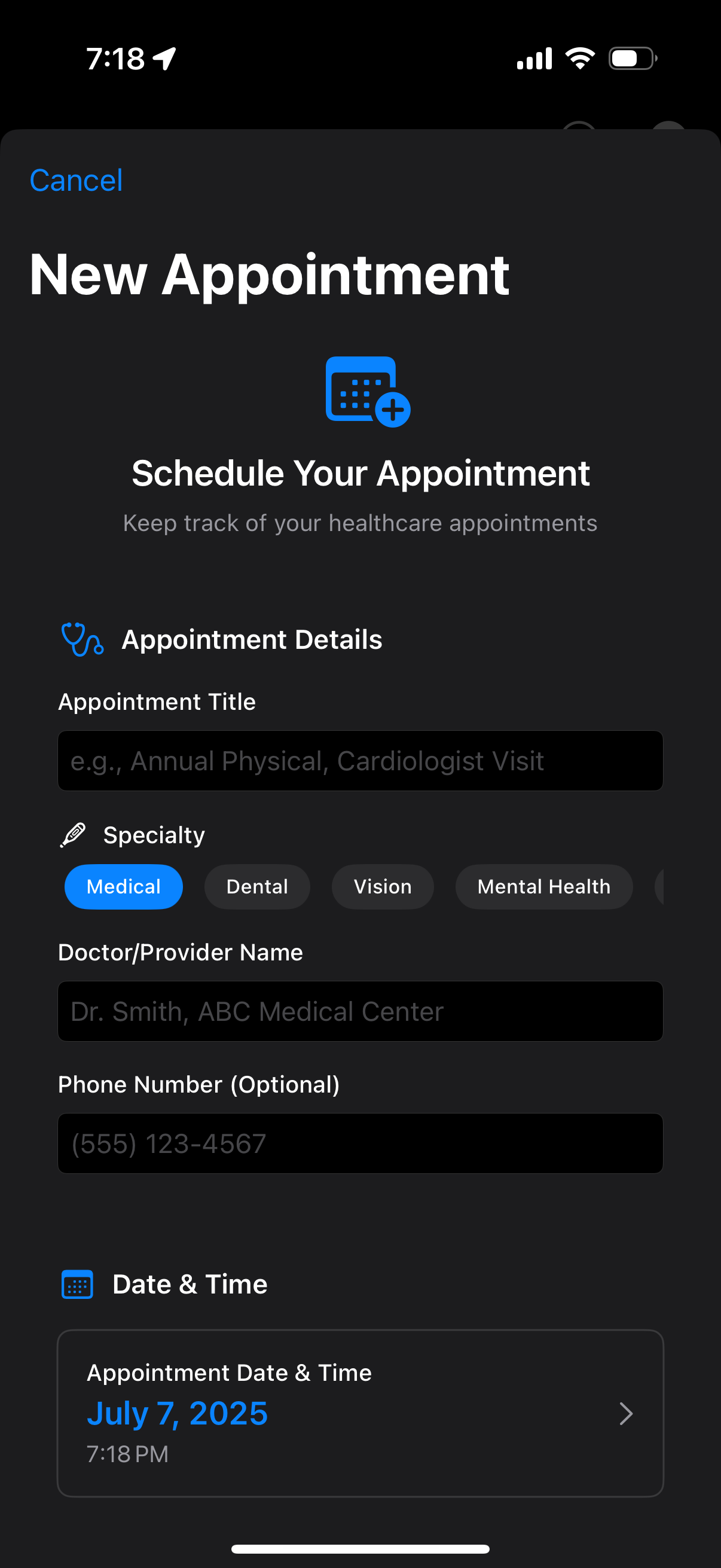Symptom Tracker Screen for logging digestive symptoms